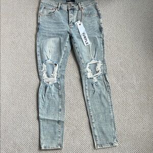 Ripped Denim Skinny Jeans - Light Blue